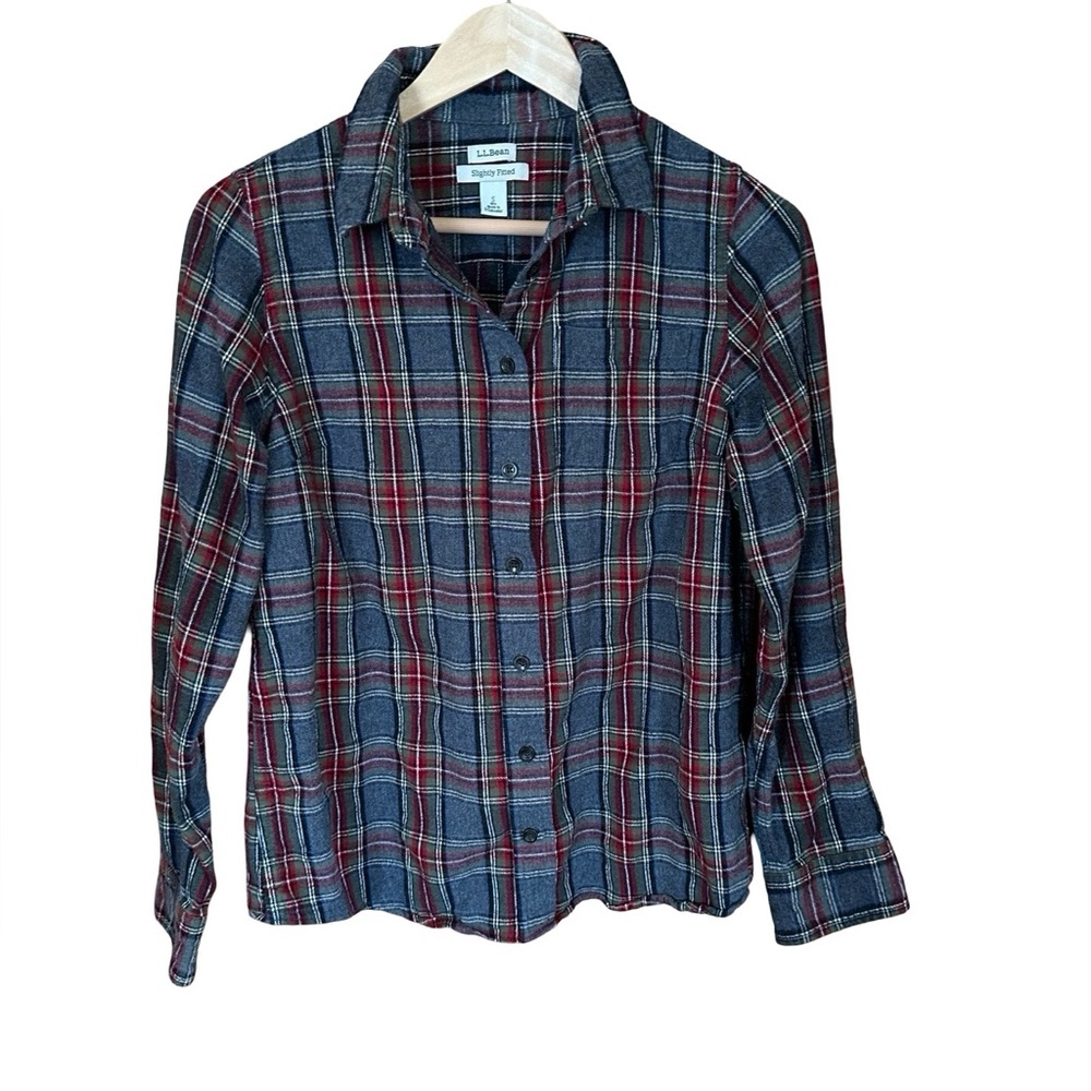 LL Bean Women’s Gray Plaid Flannel 100% Cotton Slightly Fitted Sz S